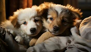 Cute puppy sitting, looking at camera, fluffy, playful, affectionate generated by AI photo
