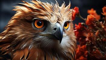 Majestic bird of prey perching, staring with sharp, focused eyes generated by AI photo