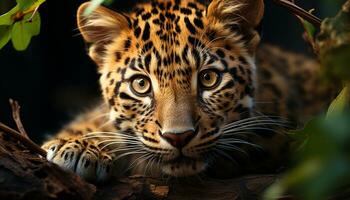 Bengala tigre, majestuoso belleza en naturaleza, curioso a cámara, gato montés generado por ai foto