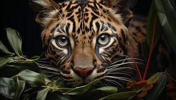 majestuoso Bengala tigre, a rayas belleza, curioso con intenso animal ojos generado por ai foto