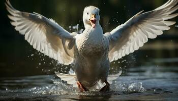 A majestic swan spreads its wings, soaring in freedom generated by AI photo