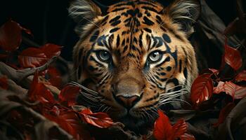 Bengala tigre, feroz y majestuoso, camuflado en el tropical bosque generado por ai foto