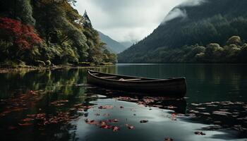 Tranquil scene Reflection of autumn forest on mountain pond generated by AI photo