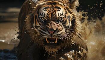 majestuoso Bengala Tigre curioso, feroz y hermosa en el salvaje generado por ai foto