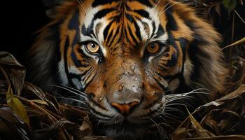 Majestic tiger, striped beauty, staring with aggression in the wild generated by AI photo