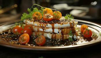 Freshness and gourmet on a plate, grilled vegetable lunch, healthy eating generated by AI photo