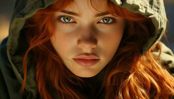 Young woman with wet hair looking at camera, embracing nature generated by AI photo