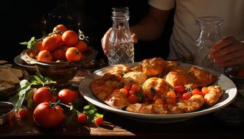 Freshness on the table Healthy eating with grilled chicken and vegetables generated by AI photo