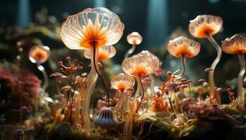 Underwater plant growth, coral reef beauty in nature, multi colored fish generated by AI photo