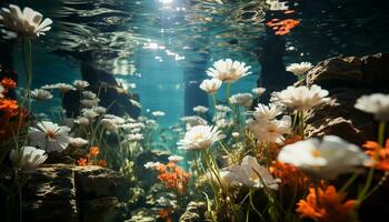 Underwater plant, fish, beauty in nature, summer, animal, outdoors generated by AI photo