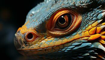 A colorful lizard in the wild, its eye looking at you generated by AI photo