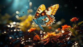 Vibrant butterfly wing showcases nature beauty in multi colored elegance generated by AI photo