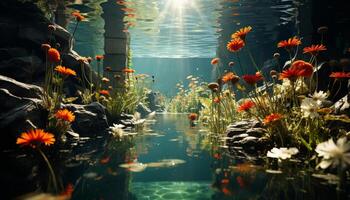 Underwater beauty colorful fish swim in a tranquil aquatic landscape generated by AI photo