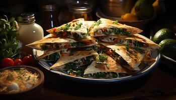 frescura y especia envuelto en un tortilla, Listo a comer generado por ai foto