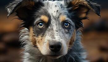 Cute puppy sitting, looking at camera with loyalty and obedience generated by AI photo