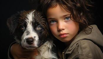 Cute dog portrait, child looking at camera, small domestic animal generated by AI photo