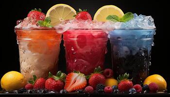 Freshness of summer in a glass, berry filled mojito with citrus generated by AI photo