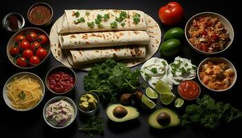 Freshness and flavor on a plate, a gourmet Mexican meal generated by AI photo