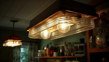 Modern glass lantern illuminates bright, clean, elegant home interior generated by AI photo