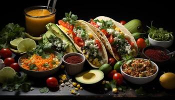 Freshness and spice on a plate, a gourmet Mexican meal generated by AI photo