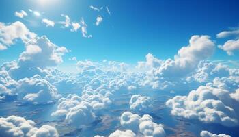 Fluffy cumulus clouds float in the bright summer sky generated by AI photo