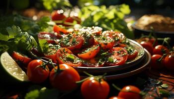 Freshness on a plate  healthy salad, organic vegetables, grilled meat generated by AI photo