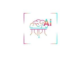 Artificial intelligence concept. Colorful Ai and circuit board technology and brain isolate on white background. Innovation and idea. vector