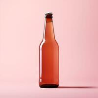 Mockup, drink bottle, cider. soda without a label on a pink background. Generative AI content photo