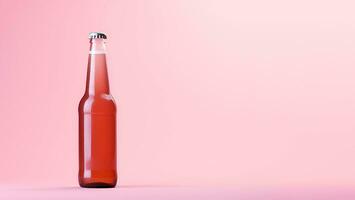 Long banner. Mockup, drink bottle, cider. soda without label on pink background. Generative AI content photo