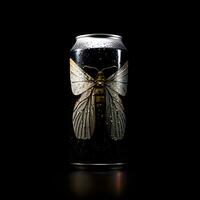 mockup, golden aluminum can on black background. Template for alcohol drin, Generative AI content,k photo