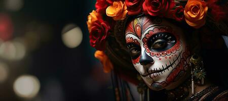 catrina skull portrait isolated on black background photo