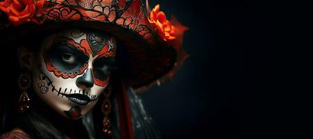 catrina skull portrait isolated on black background photo