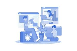 A Group Of Workers Working On Projects In A Team vector