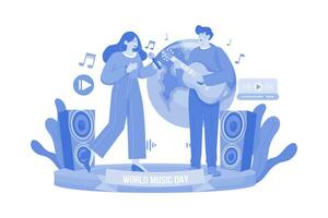 mundo música día ilustración concepto en blanco antecedentes vector