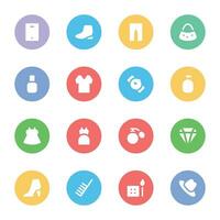 Cosmetics and Apparel Flat Round Icons vector