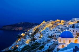 Landscape Mediterranean Santorini island, Greece . AI Generative Pro Photo