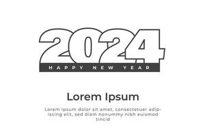 Happy new year 2024 lettering line style white background design vector