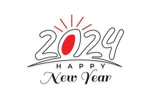 Line style 2024 lettering happy new year white background design with a red sunray vector