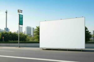 Blank billboard mockup with white screen. AI Generative Pro Photo