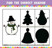 encontrar el correcto sombra educativo sombra partido juego hoja de cálculo para niños dibujos animados vector ilustración Navidad tema