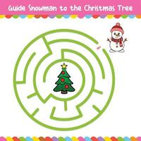 Kids Circular Maze Guide Snowman to the Christmas tree vector