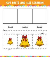 Learning sizes Cut and Paste easy activity worksheet game for children Christmas Theme vector