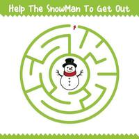 Kids Circular Maze Help The Snowman To get Out vector