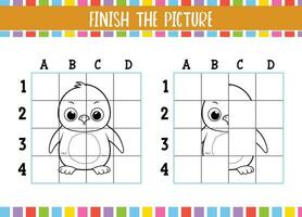 Kids Educational Coloring Book Pages Finish The Picture of cute cartoon Penguin Fun vector