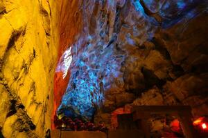 Huanglong China  July 31, 2023  Colorful of Huanglong cave in China photo