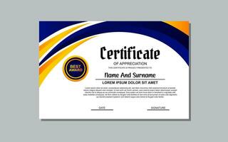 a certificate template with a blue and orange wavy design vector