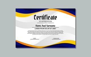 a certificate template with a blue and orange wavy design vector