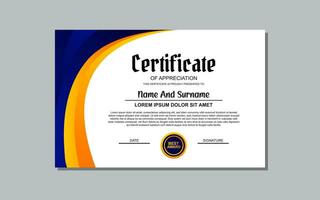 a certificate template with a blue and orange wavy design vector
