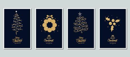 Merry Christmas modern card set elements greeting text vector