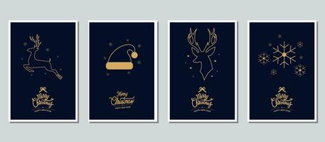 Merry Christmas modern card set elements greeting text vector